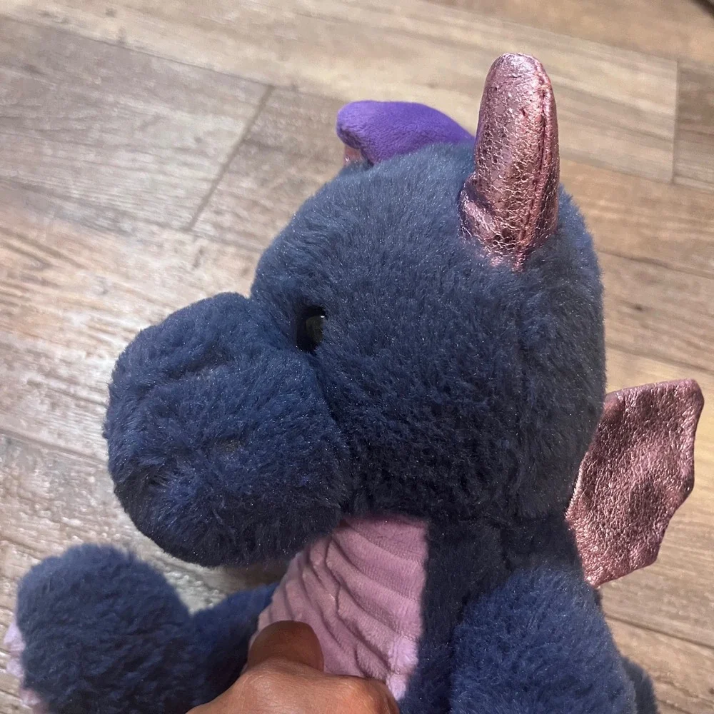 Russ Jazwares Navy Blue Dragon Plush Metallic Pink Wings‎ Purple Corduroy Belly